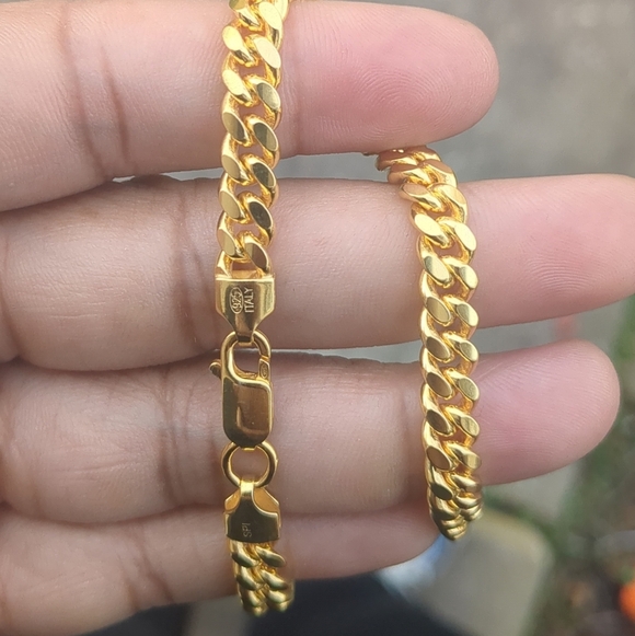 Sterling Silver 925 Gold finish Miami Cuban 180 Chain Link 6.3mm  CH375-20 - Picture 2 of 5